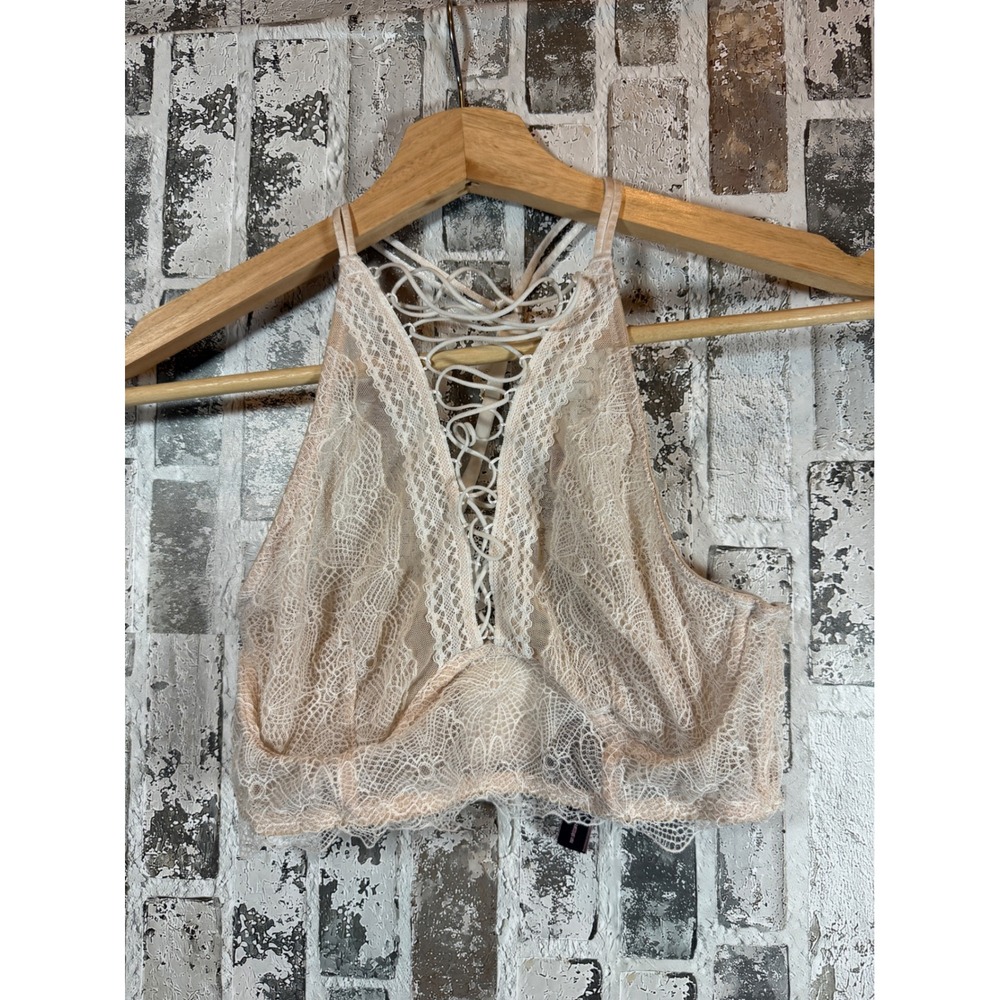 Victoria's Secret Bralette Women Small Ivory Excellent Lace-up Halter Very Sexy